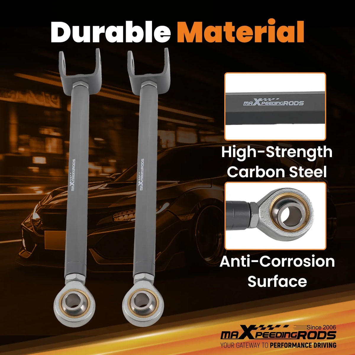 2003-2009 Nissan 350Z Z33, 2003-2007 Infiniti G35 Adjustable Rear Toe Arms, Heim Joint, Steel, Pair