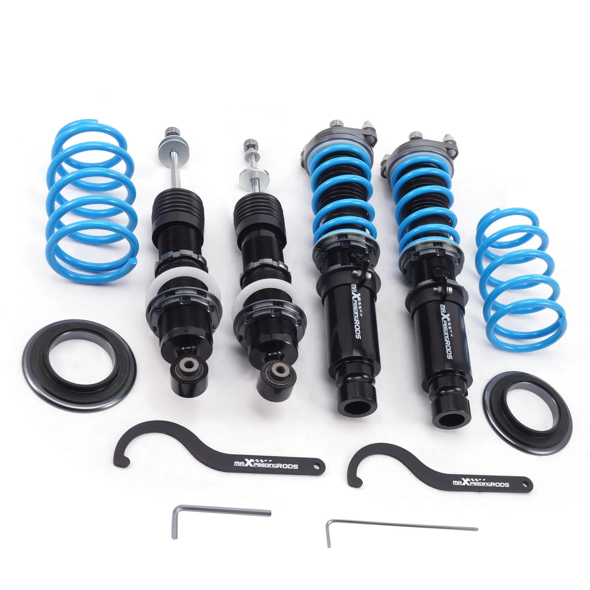 MaXpeedingrods T6 coilovers with blue springs and black bodies for 1984-1987 Honda Civic and CR-X
