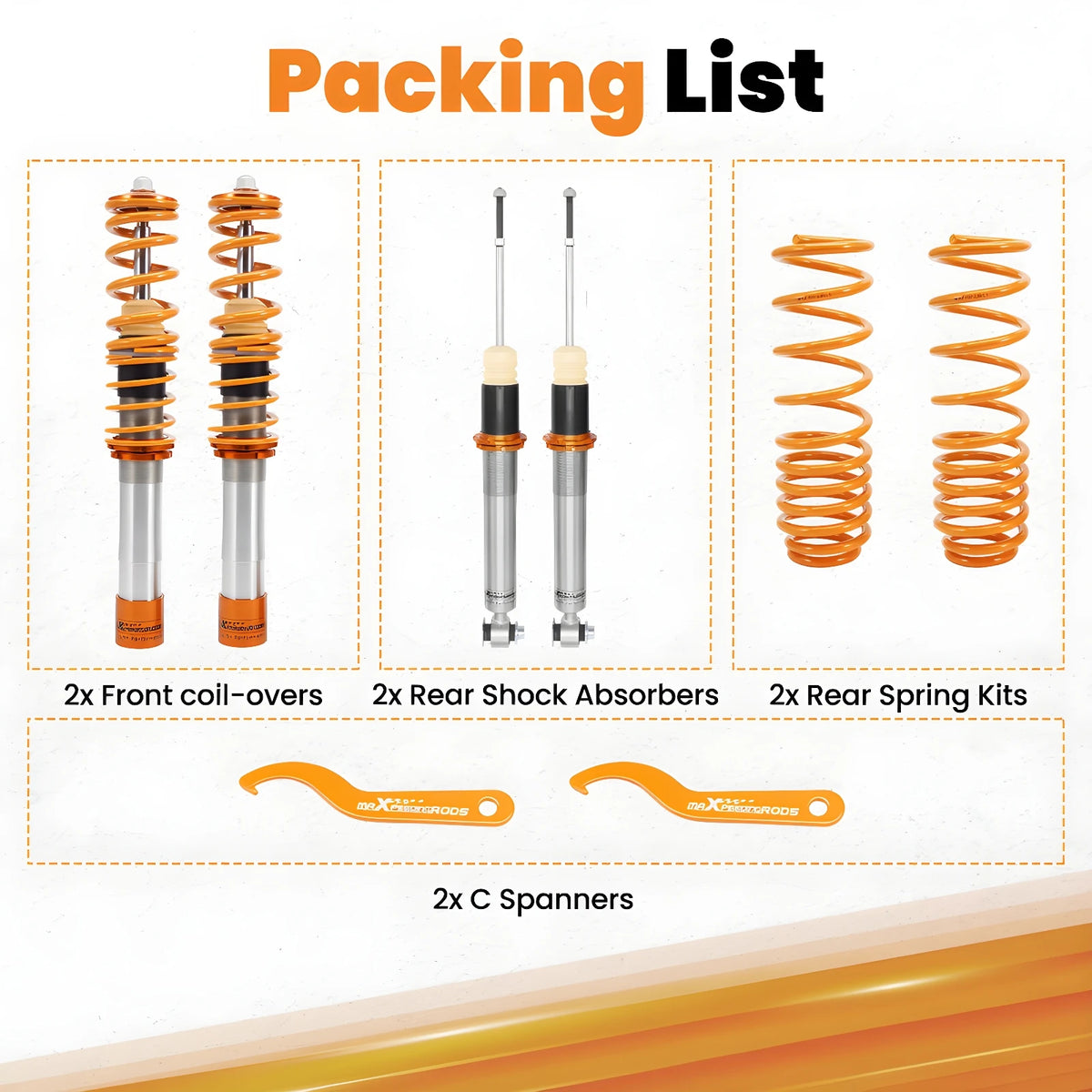 MaXpeedingrods height-adjustable coilover set for 1995-2003 BMW 5 Series E39 sedan