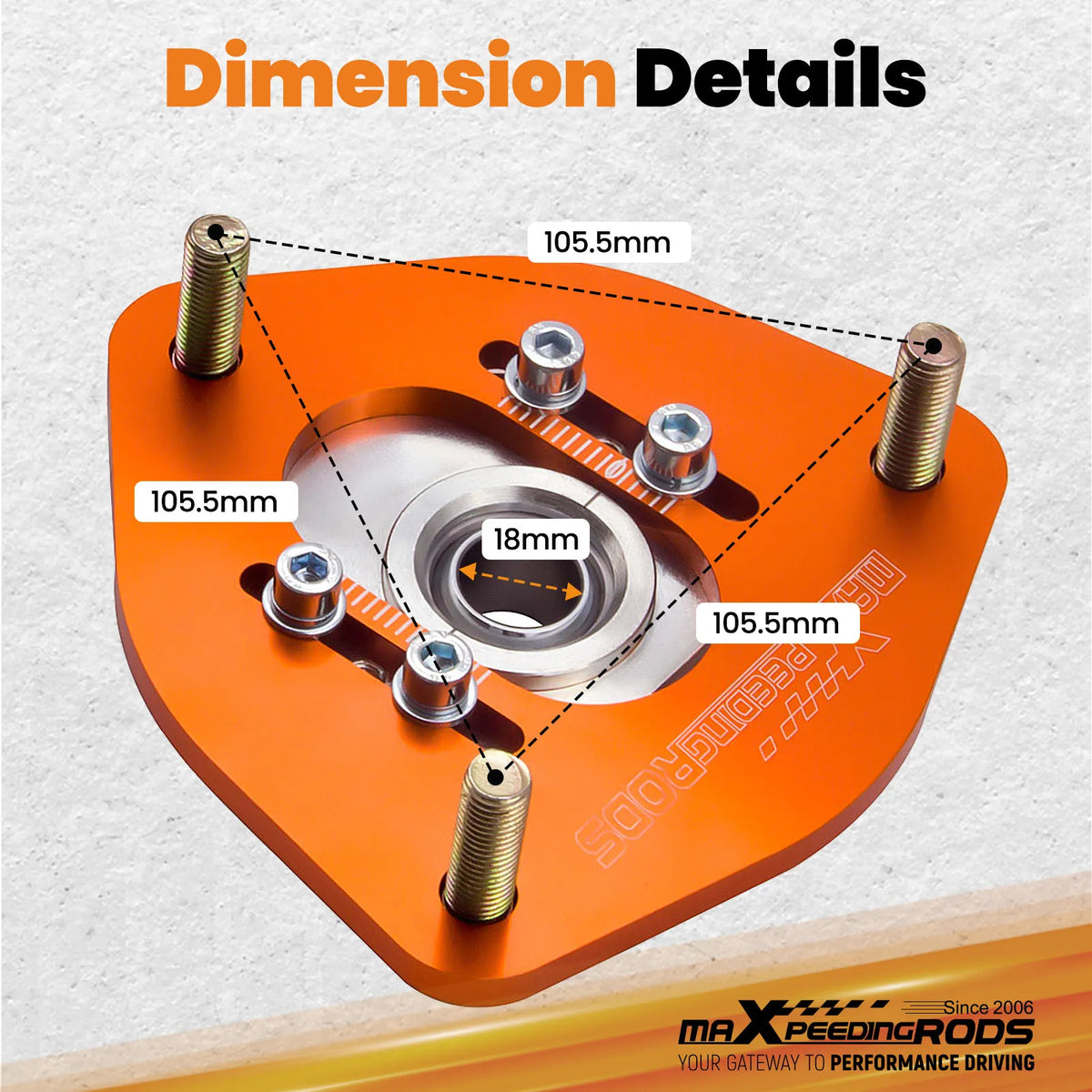 1995-1998 Nissan 240SX S14 Front Camber Plates, Adjustable Pillow Ball Top Mounts, Gold (Also Fits S13)