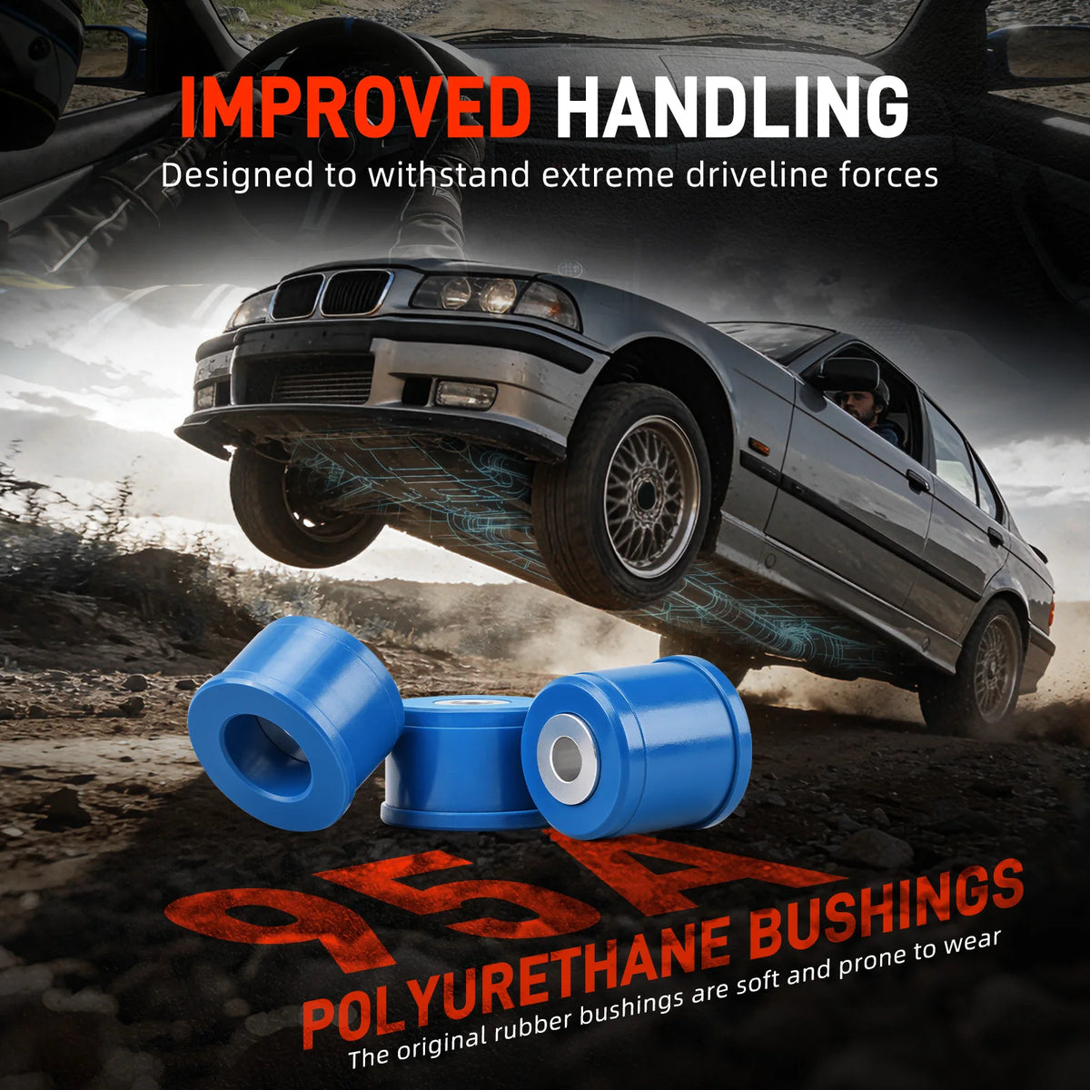 1992-1999 BMW 3 Series E36 Rear Differential Mount Bushing Kit, 95A Polyurethane and Billet Aluminum