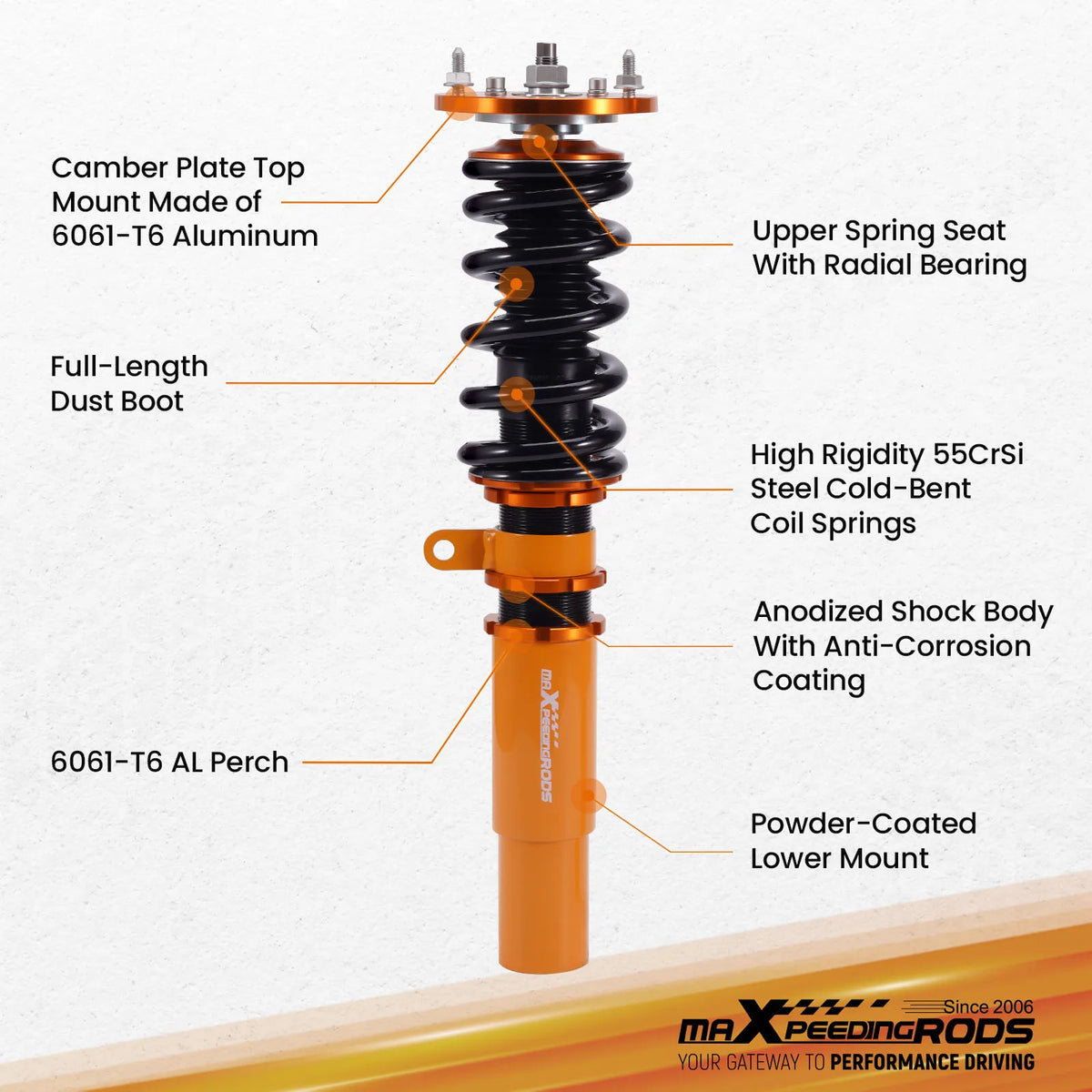 MaXpeedingrods Coilovers for BMW 5 Series E39 Sedan RWD 1995-2003, Height Adjustable with Camber Plates
