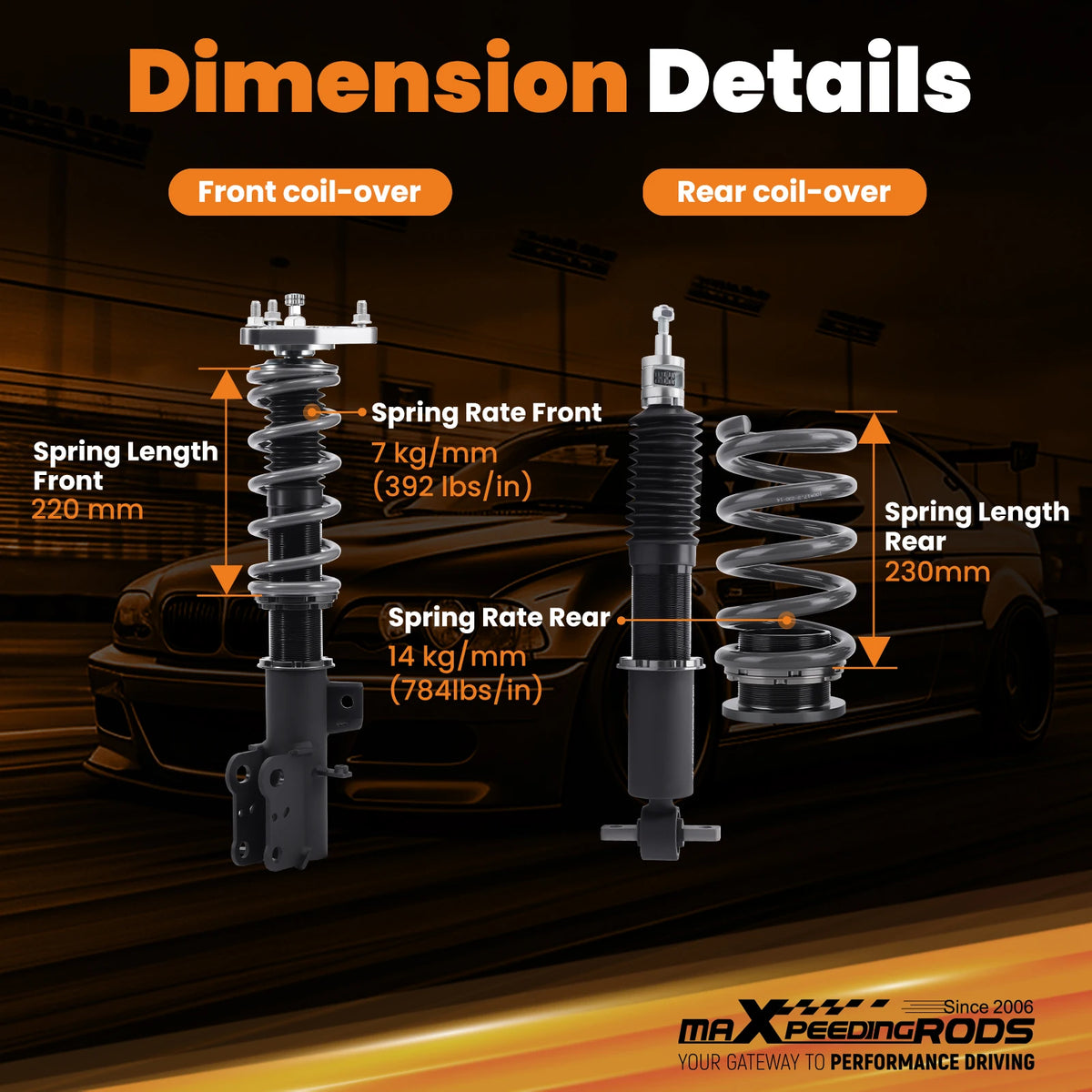 MaXpeedingrods T7 Coilovers for Ford Mustang S550 6th Generation 2015-2023, 24-Way Adjustable Damping