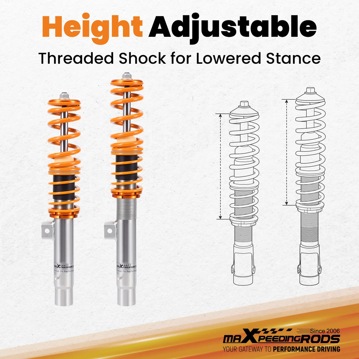 1997-2007 BMW 3 Series E46 Street Coilovers, Front and Rear Set, Height Adjustable, Fixed Damping