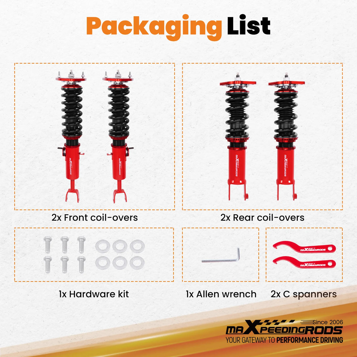 MaXpeedingrods Street Coilovers for Nissan 350Z Z33 2003-2008 and Infiniti G35 V35 RWD, 24-Way Damping