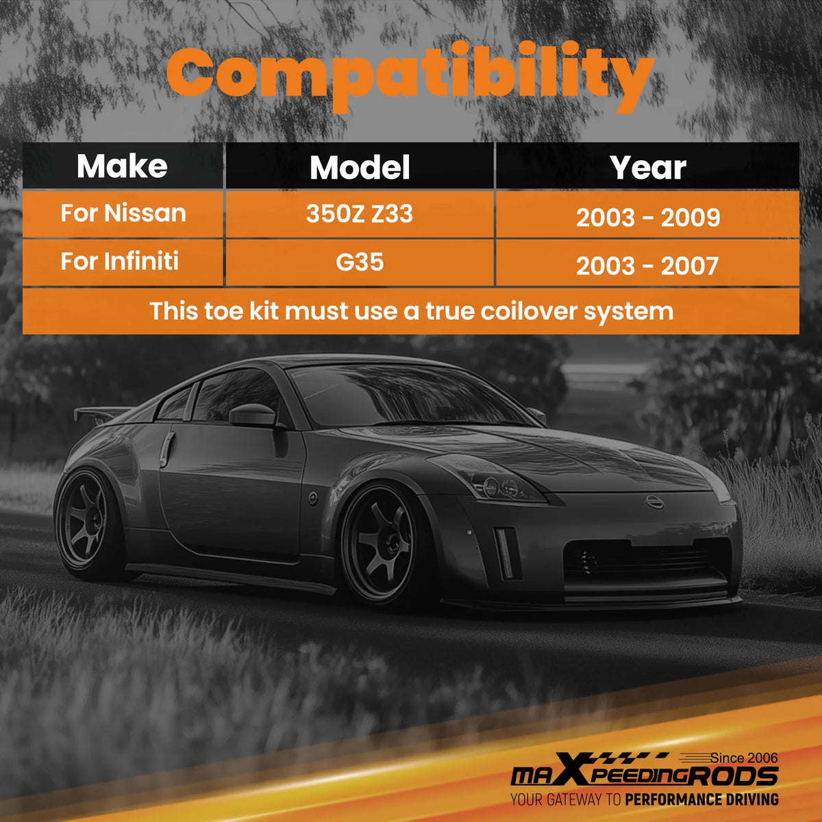 2003-2009 Nissan 350Z Z33, 2003-2007 Infiniti G35 Adjustable Rear Toe Arms, Heim Joint, Steel, Pair