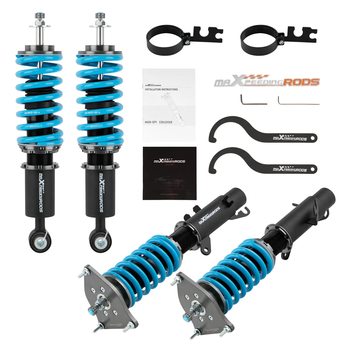 MaXpeedingrods coilovers in black with blue springs for the Mini Cooper R50 R53 and R52 Convertible
