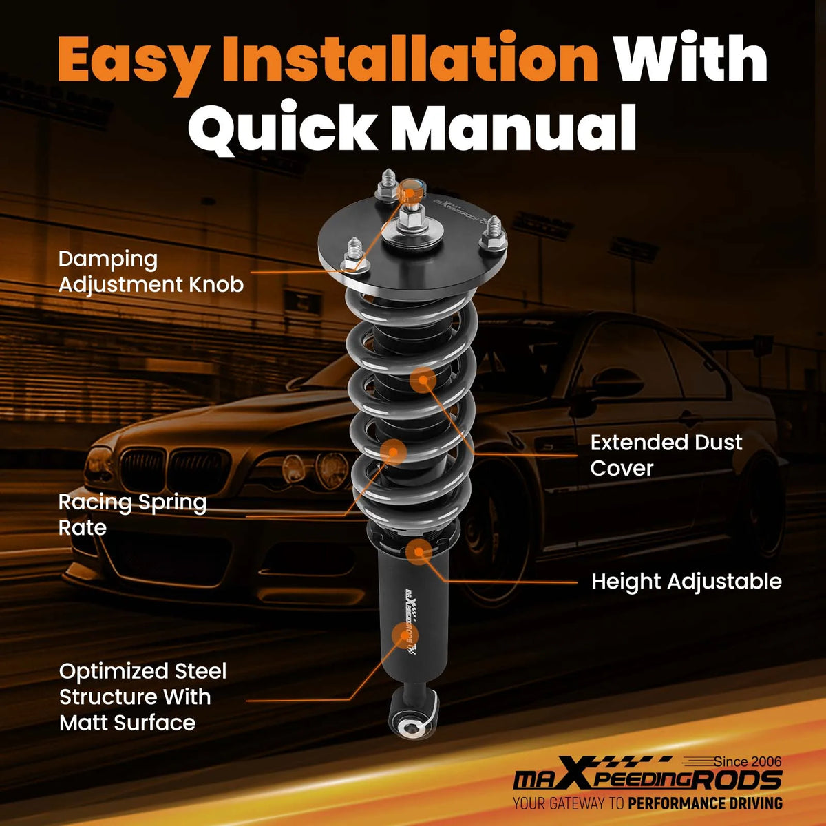 MaXpeedingrods T7 Coilovers, 24-Way Damping, for Lexus LS430 UCF30 2001-2006 and Toyota Celsior UCF30