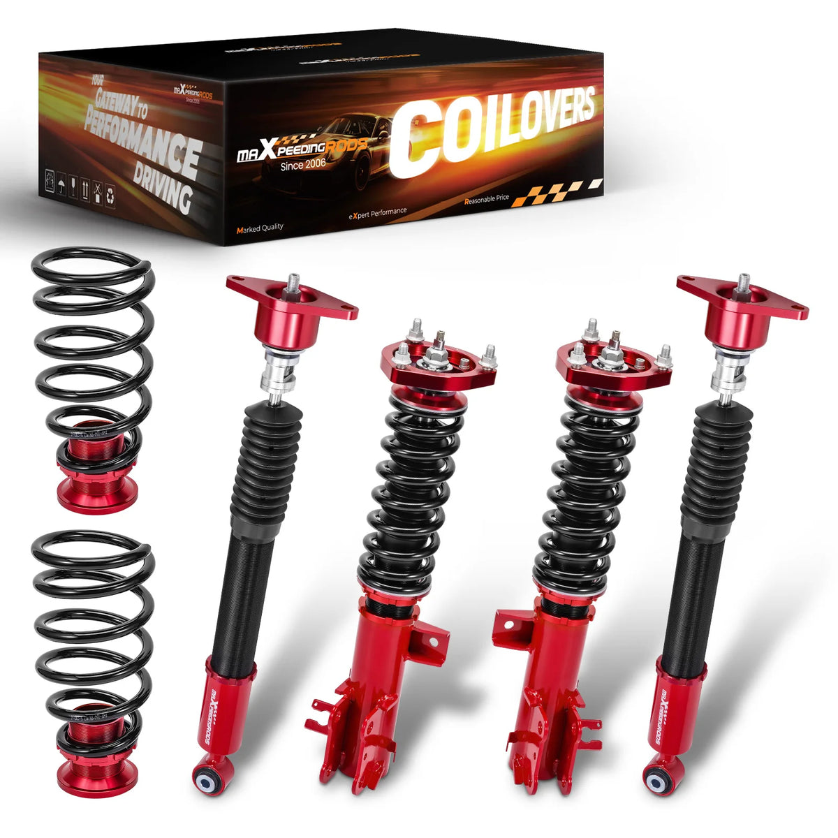 MaXpeedingrods Coilovers for Mazda 3 BM BN 2014-2018, 24-Way Adjustable Damping, Red Body