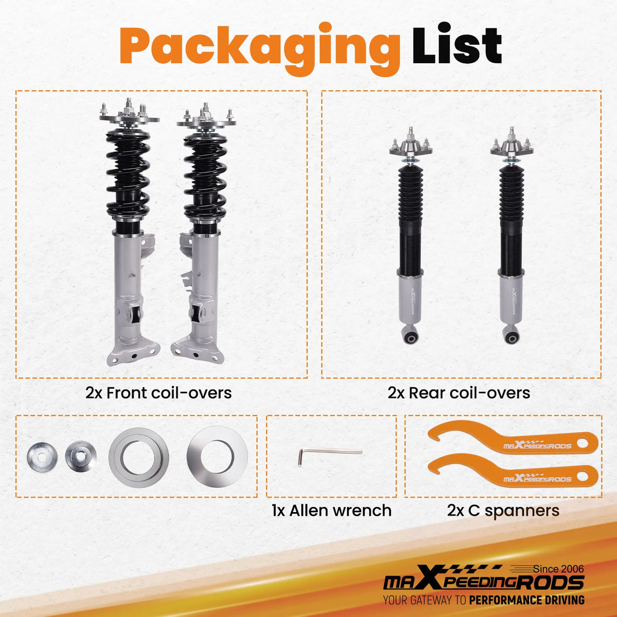MaXpeedingrods Coilovers for BMW 3 Series E36 1990-1999 Sedan, Coupe, Convertible, Touring, 24-Way Damping