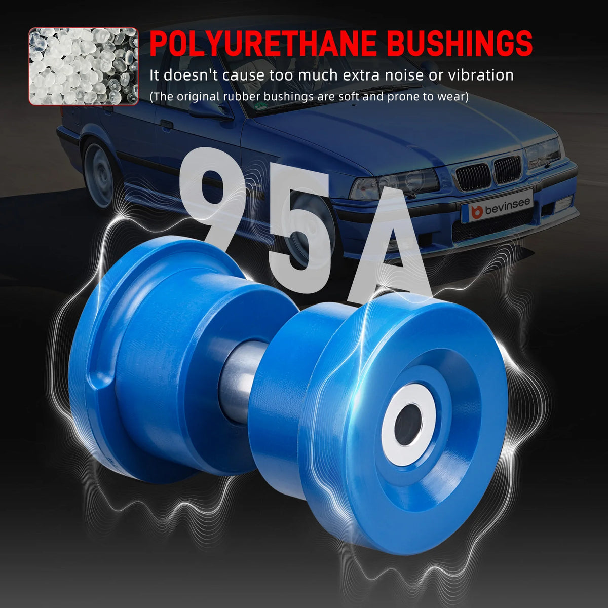 1992-1999 BMW 3 Series E36 Rear Subframe Bushing Kit, 95A Polyurethane with Billet Aluminum