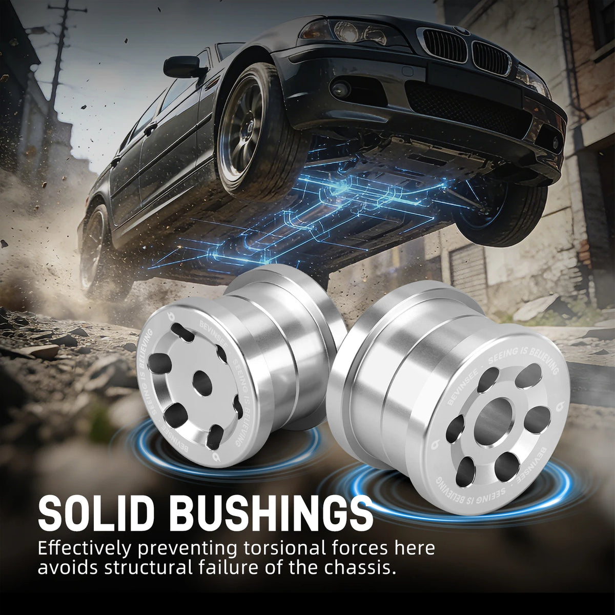 1999-2006 BMW 3 Series E46 Solid Rear Subframe Bushing Kit, CNC Machined 6061 Billet Aluminum, Anodized
