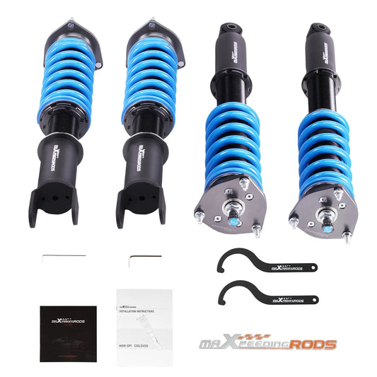 MaXpeedingrods T6 coilovers with blue springs and black bodies for 2014-2023 Infiniti Q50 RWD