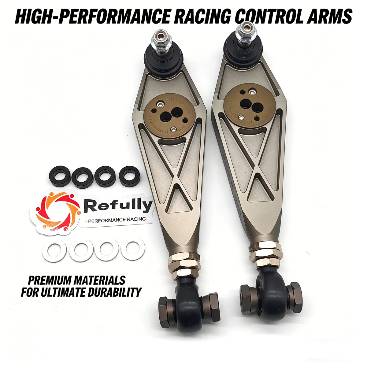 Pair of hard anodized billet aluminum adjustable lower control arms for Porsche 911, Boxster and Cayman