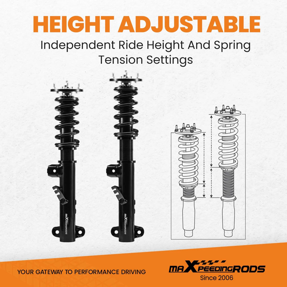1990-1999 BMW 3 Series E36 and 1996-2002 Z3 Coilovers, 24-Way Damping, Front Camber Plates, Pillow Ball Mounts