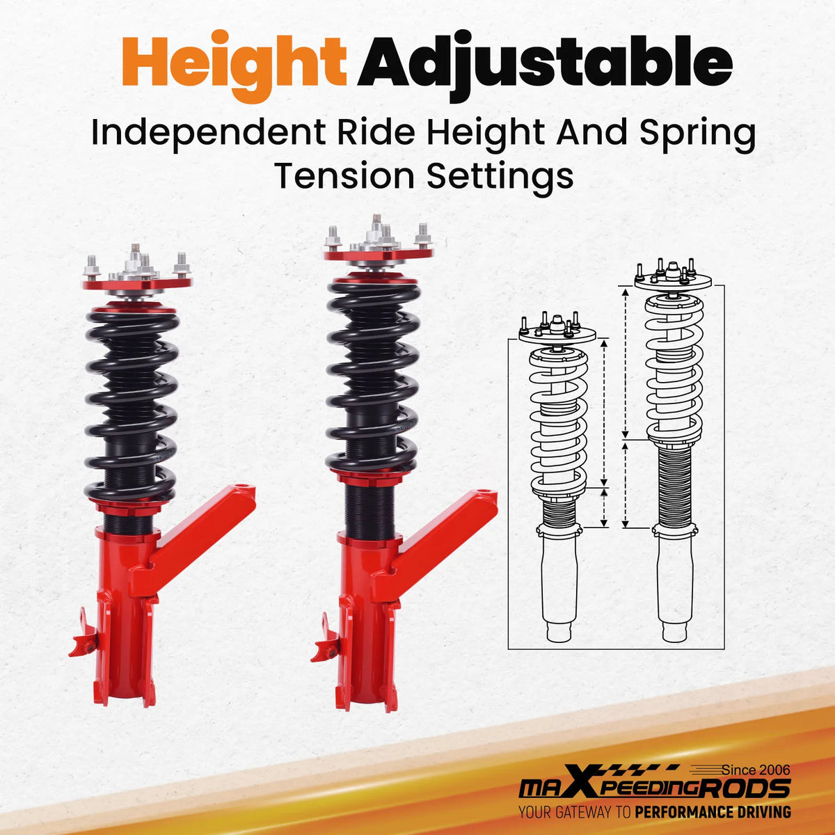MaXpeedingrods Coilovers for Honda Civic EM2 ES ET 2001-2005 Coupe and Sedan, 24-Way Damping, Red and Black