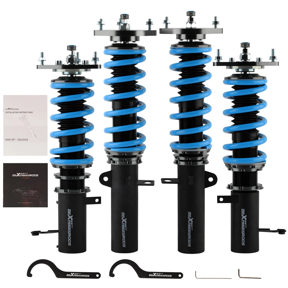 MaXpeedingrods coilovers with blue springs and black bodies for 1988-1999 Toyota Corolla AE92