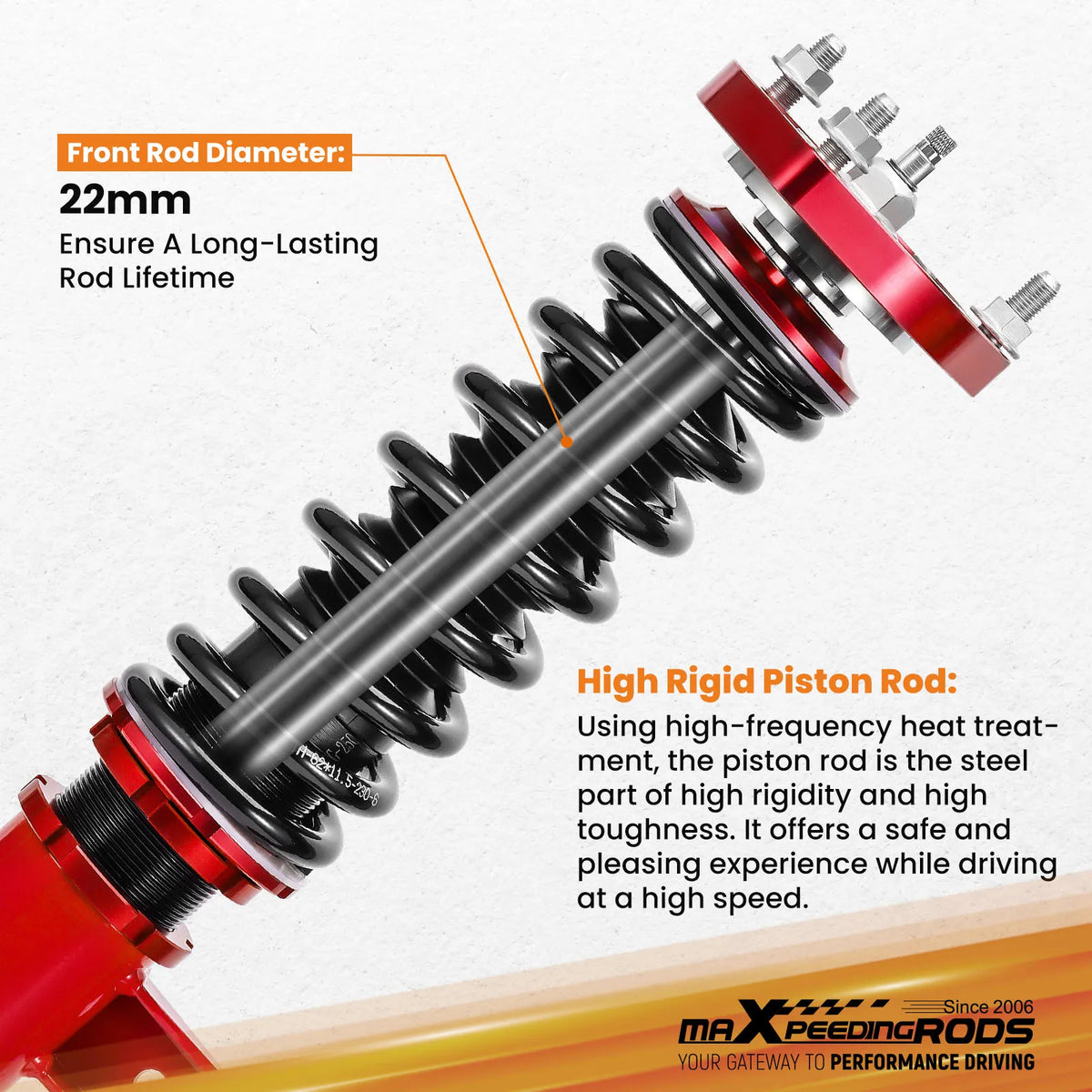 MaXpeedingrods Coilovers for Mazda 3 BM BN 2014-2018, 24-Way Adjustable Damping, Red Body