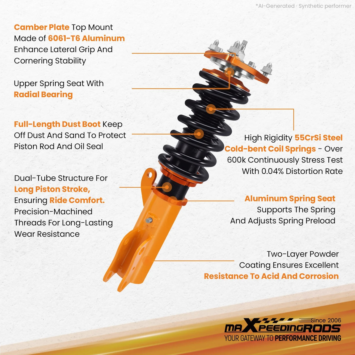 MaXpeedingrods Coilovers for Mitsubishi Lancer CX CY 2008-2016 and Outlander Sport 2011-2020, 24-Way Damping