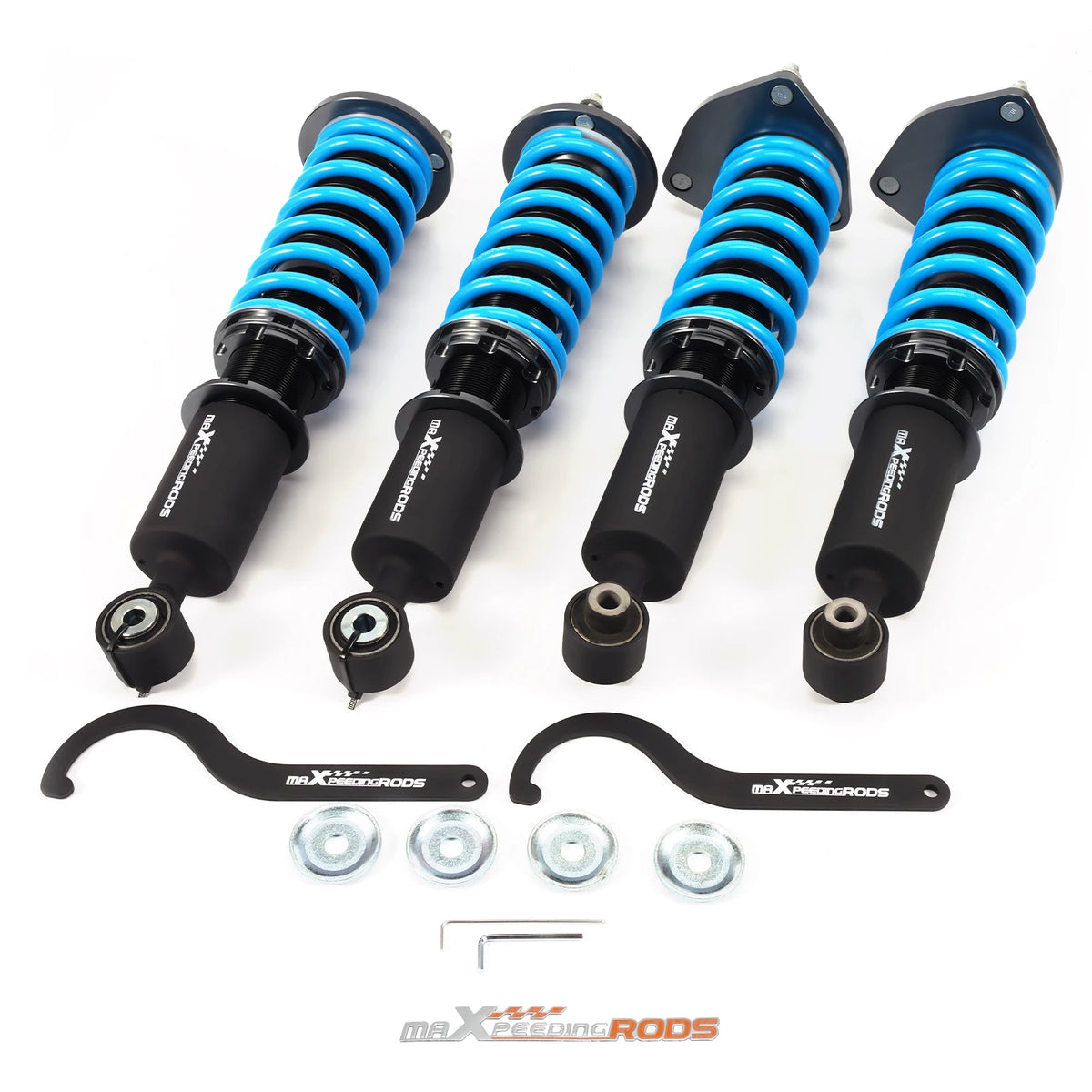 MaXpeedingrods T6 coilovers with black bodies and blue springs for Infiniti G20 P11
