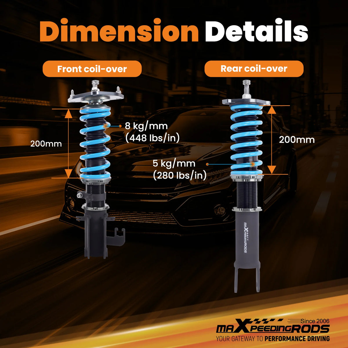 MaXpeedingrods T6 coilovers in black with blue springs for the 2013-2018 Nissan Altima L33