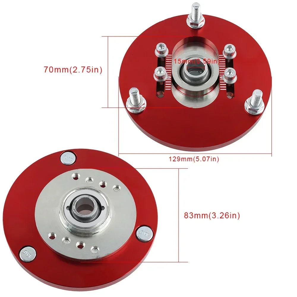 1991-1999 BMW 3 Series E36 and 1998-2005 E46 incl. M3 Front Camber Plates, Coilover Top Mounts, Red Aluminum