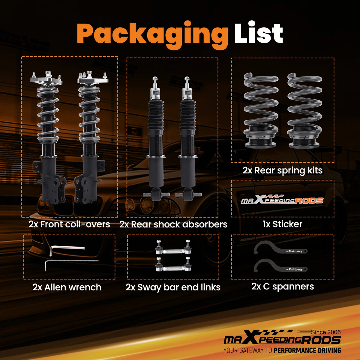 MaXpeedingrods T7 Coilovers for Ford Mustang S550 6th Generation 2015-2023, 24-Way Adjustable Damping