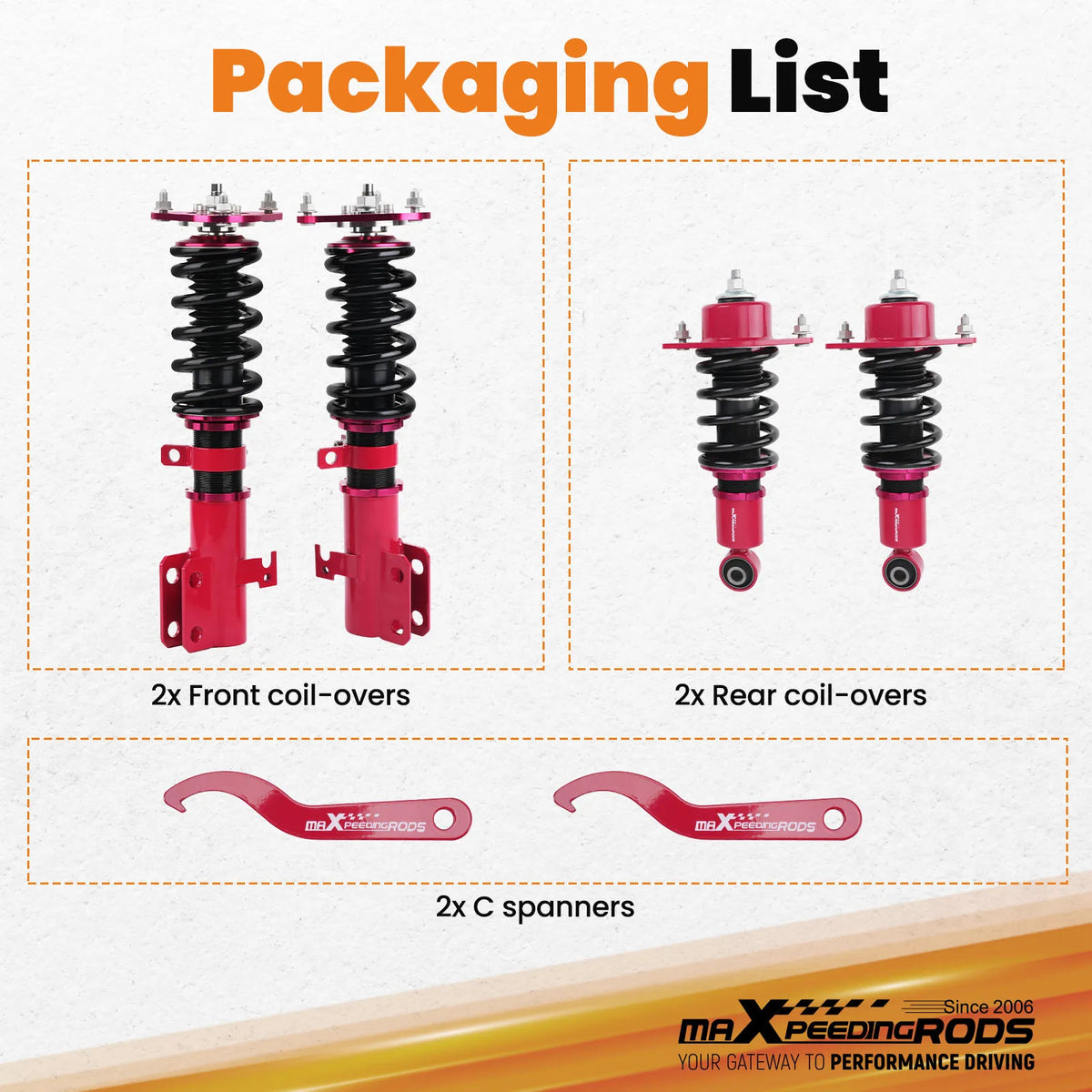 MaXpeedingrods Street Coilovers for Toyota Celica ZZT230/ZZT231 2000-2006, Height Adjustable Lowering Kit