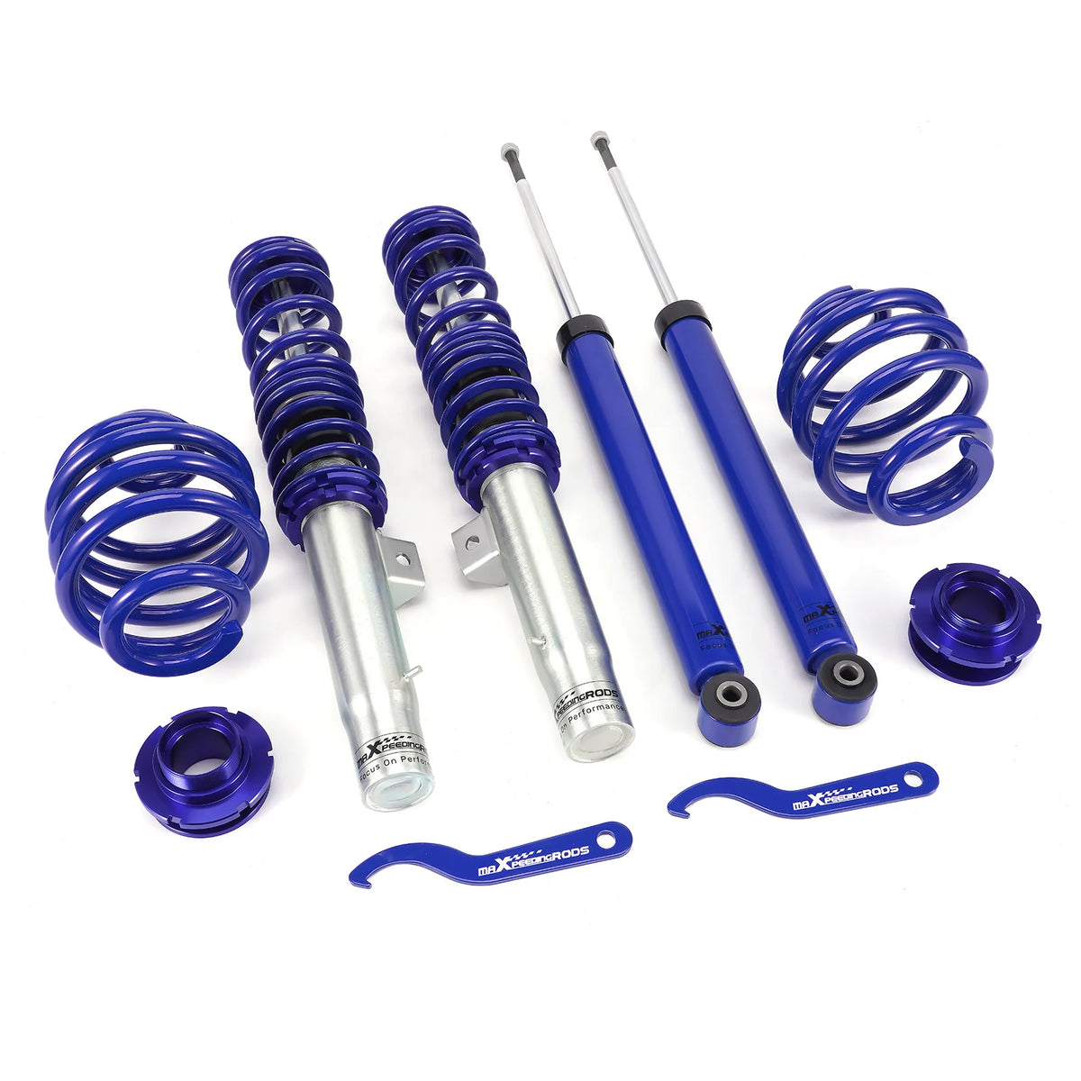 Twin tube height adjustable coilover kit for the 1998-2006 BMW E46 3 Series sedan and coupe