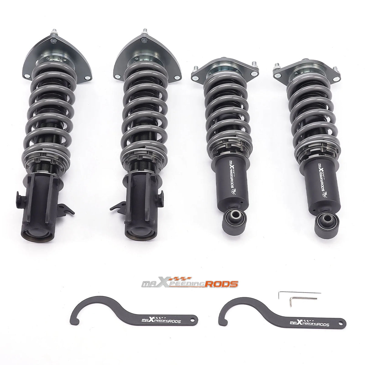 MaXpeedingrods T7 coilovers with grey springs and camber plates for 2008-2014 Subaru Impreza WRX