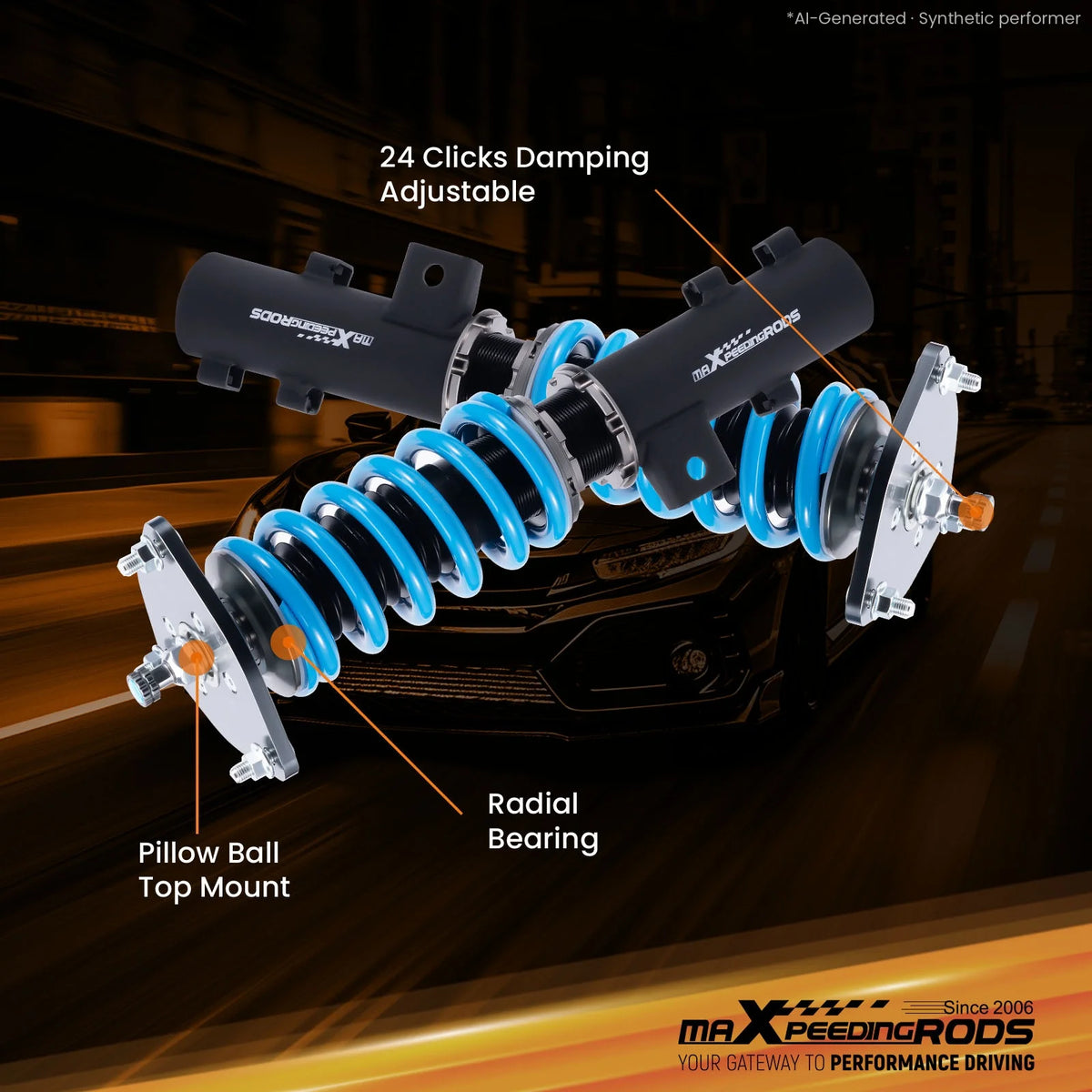 MaXpeedingrods T6 Coilovers for Kia Optima 2011-2015, 24-Way Adjustable Damping, Blue Springs