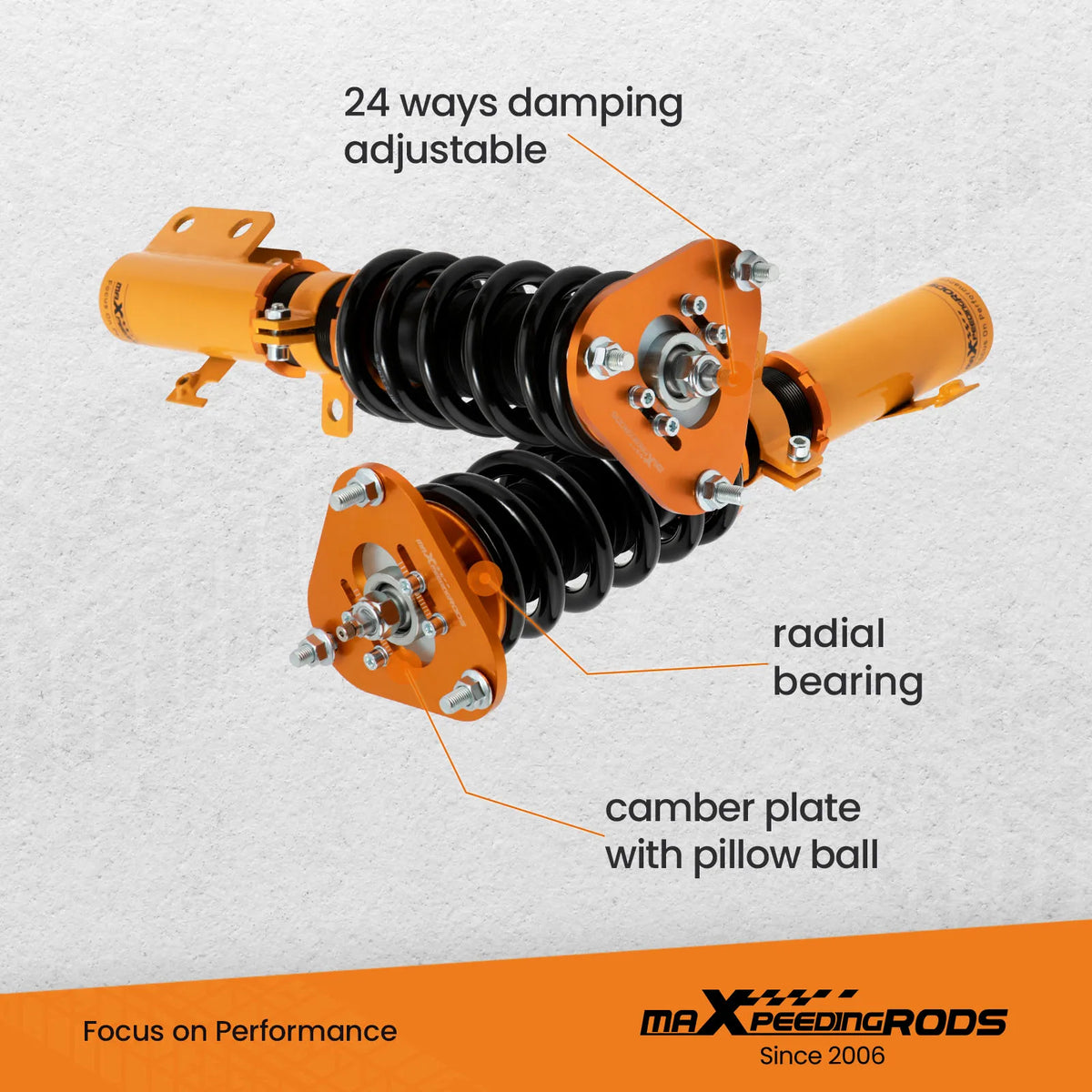 MaXpeedingrods Coilovers for Toyota Corolla E12 2001-2007, Matrix XRS E130 and Pontiac Vibe 2003-2008, 24-Level Damping
