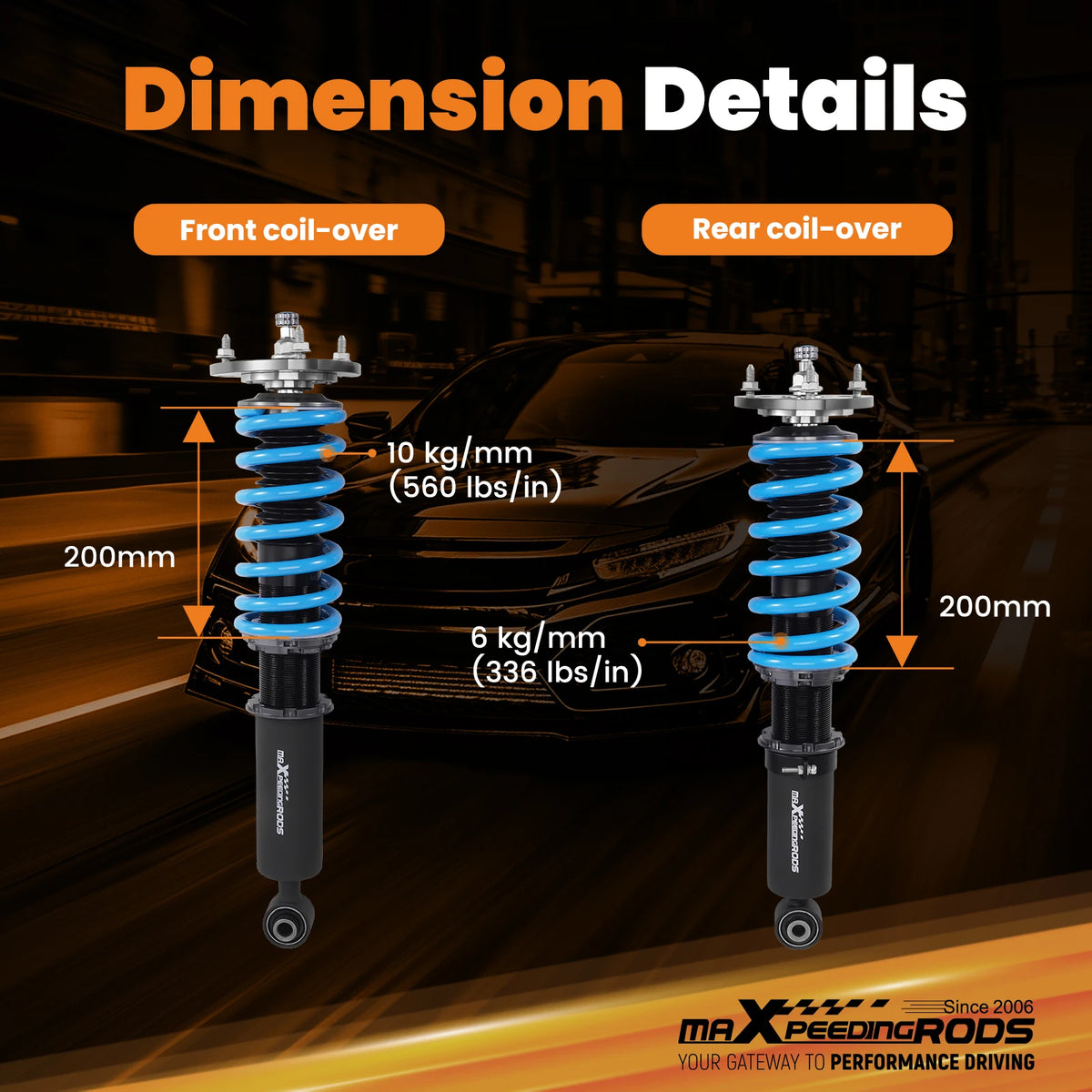 MaXpeedingrods T6 Coilovers for Toyota Chaser JZX90/JZX100 RWD 1992-2001, 24-Way Adjustable Damping