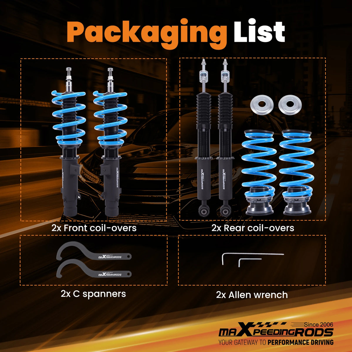 MaXpeedingrods T6 Coilovers for Honda CR-V 2017-2022, 24-Way Damping, Height Adjustable, Black and Blue