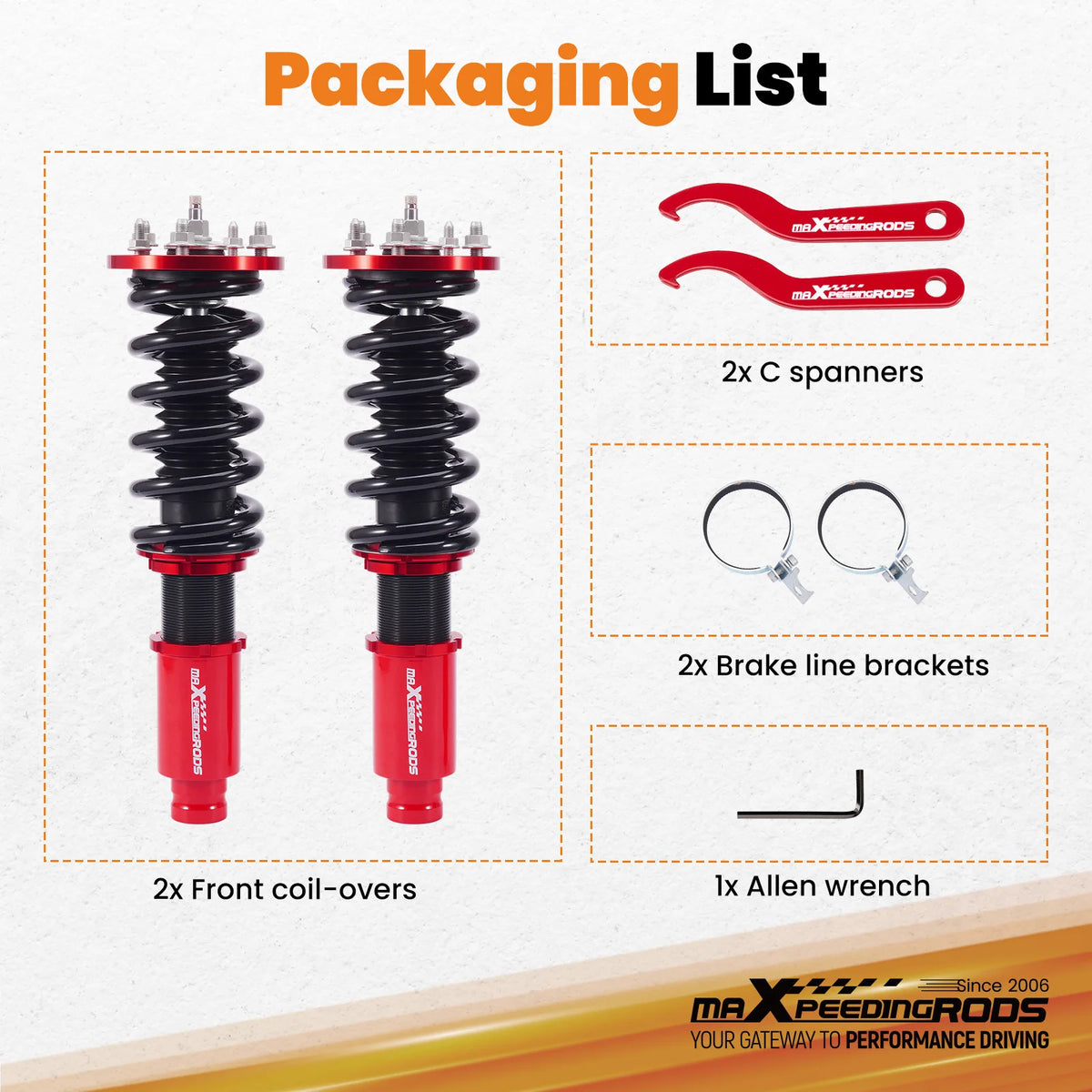 MaXpeedingrods Front Coilovers for Honda Accord 2008-2012 and Acura TSX 2009-2014, 24-Way Damping, Pair