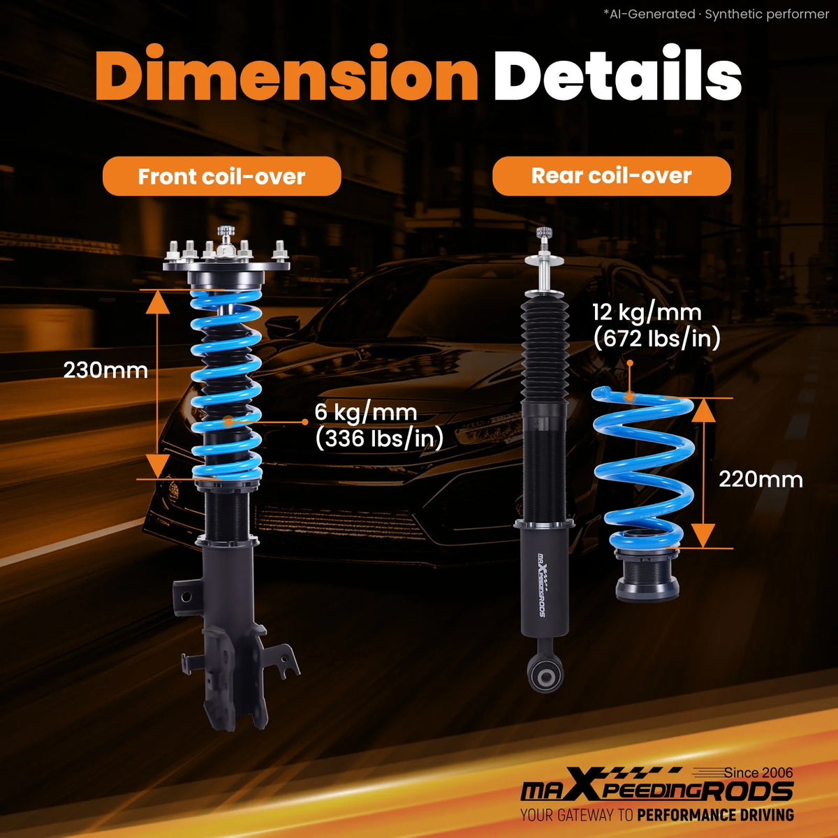 MaXpeedingrods T6 Coilovers for Acura RDX SH-AWD TB1 TB2 2007-2012, 24-Way Damping, Blue Springs