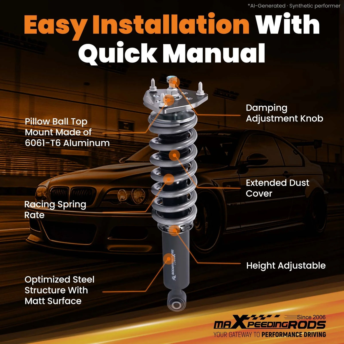 MaXpeedingrods T7 Coilovers for Infiniti G37 Coupe V36 2008-2013, G37 Sedan and Nissan 370Z, 24-Way Damping