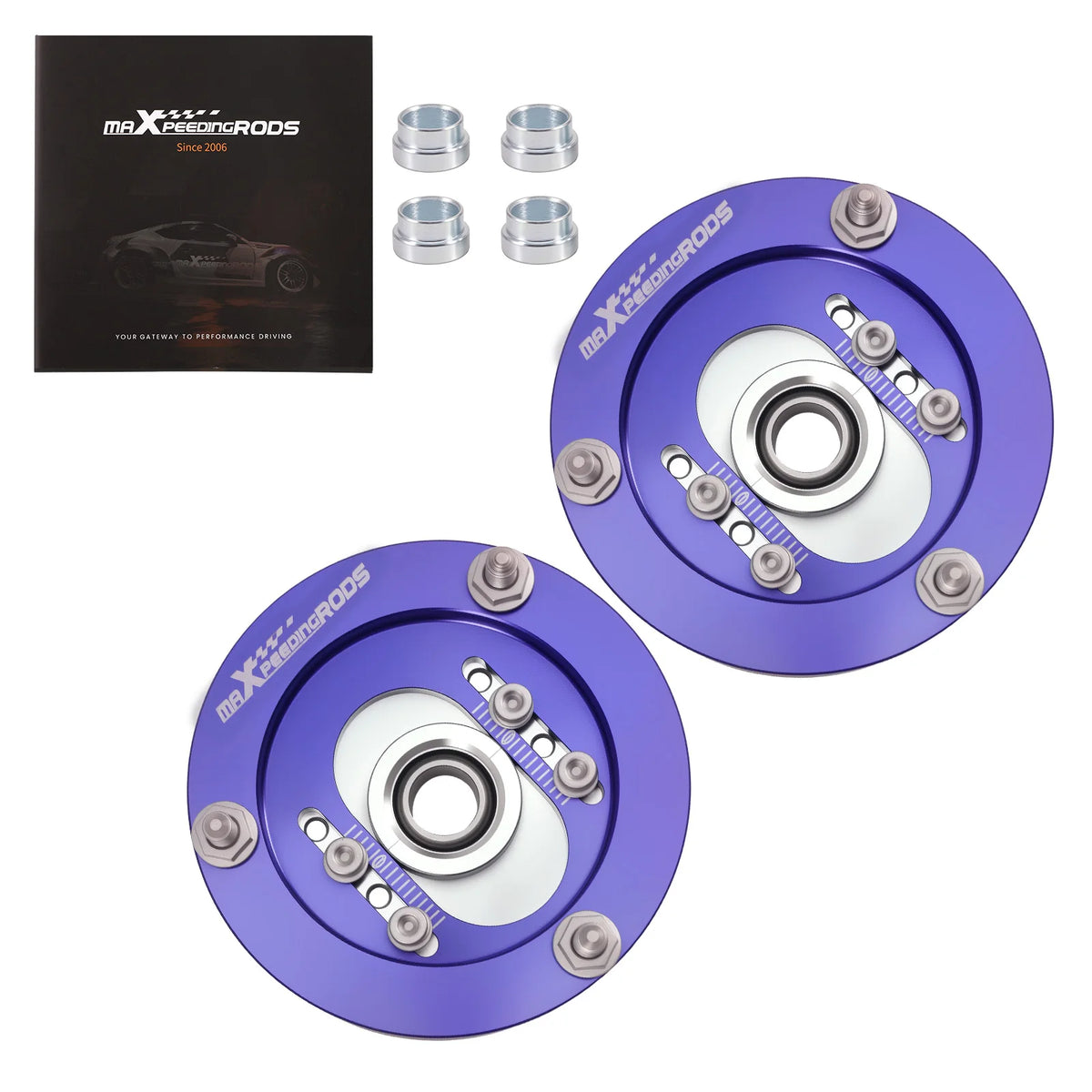 Blue aluminum adjustable pillow ball camber plates for BMW E46 3 Series