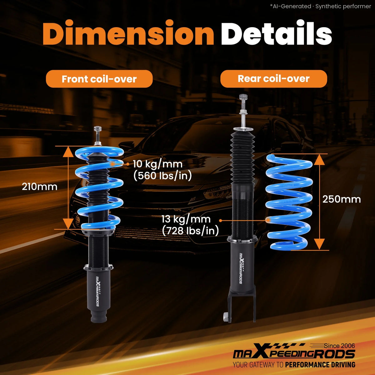 MaXpeedingrods T6 Coilovers for Cadillac CTS and CTS-V AWD 2008-2014, 24-Level Adjustable Damping