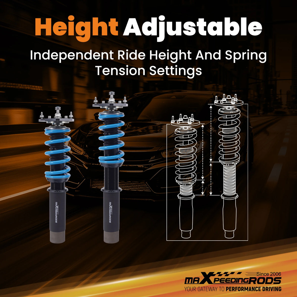 MaXpeedingrods T6 Coilovers for Toyota Corolla AE86 1983-1987, 24-Way Adjustable Damping, Camber Plates