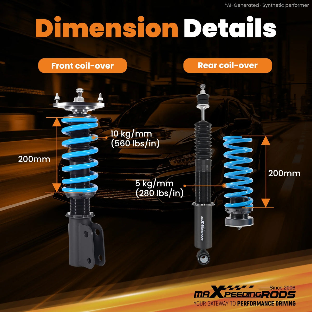 MaXpeedingrods T6 Coilovers for Scion xB 2004-2006 and Toyota Echo 2000-2005, 24-Way Damping