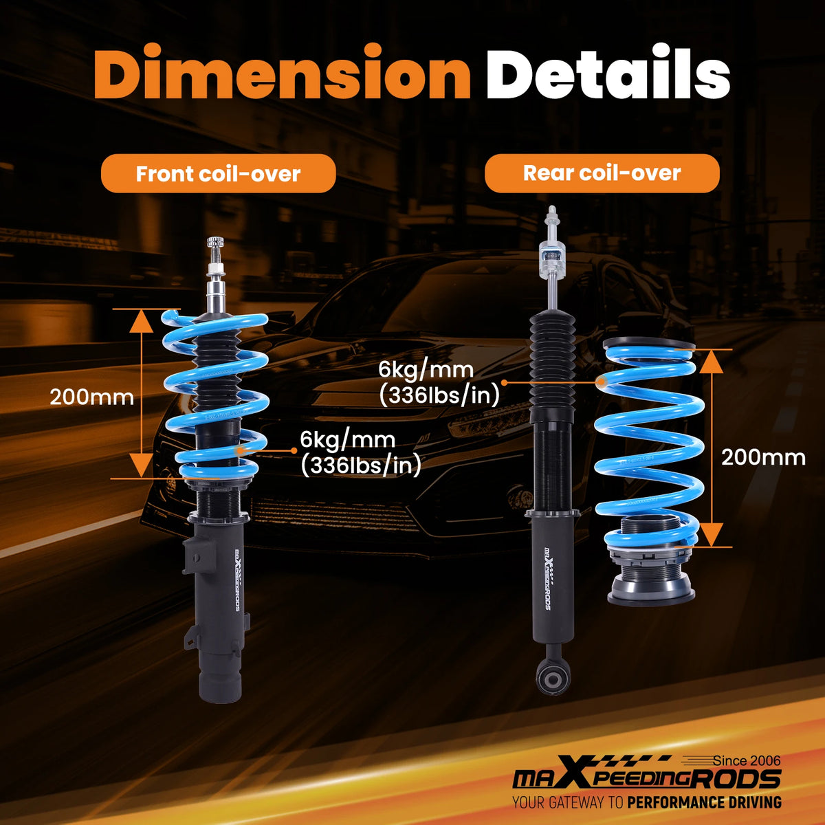 MaXpeedingrods T6 Coilovers for Honda CR-V 2017-2022, 24-Way Damping, Height Adjustable, Black and Blue