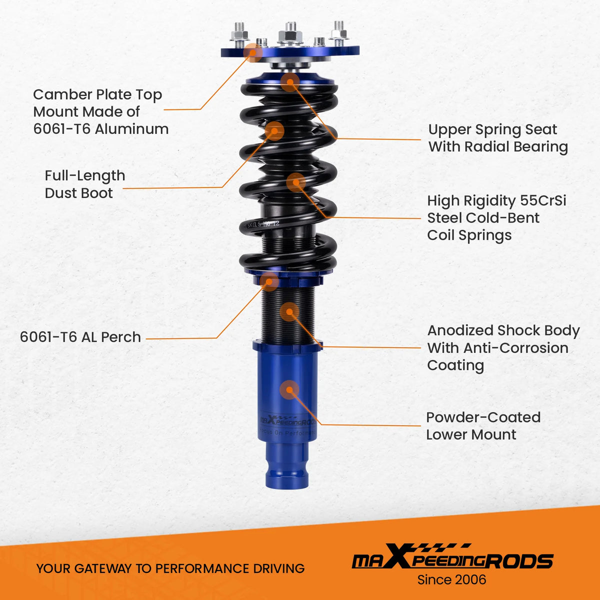 MaXpeedingrods Coilover Lowering Kit for Mitsubishi Eclipse D31A D32A D33A D38A 1995-1999, Front Camber Plates