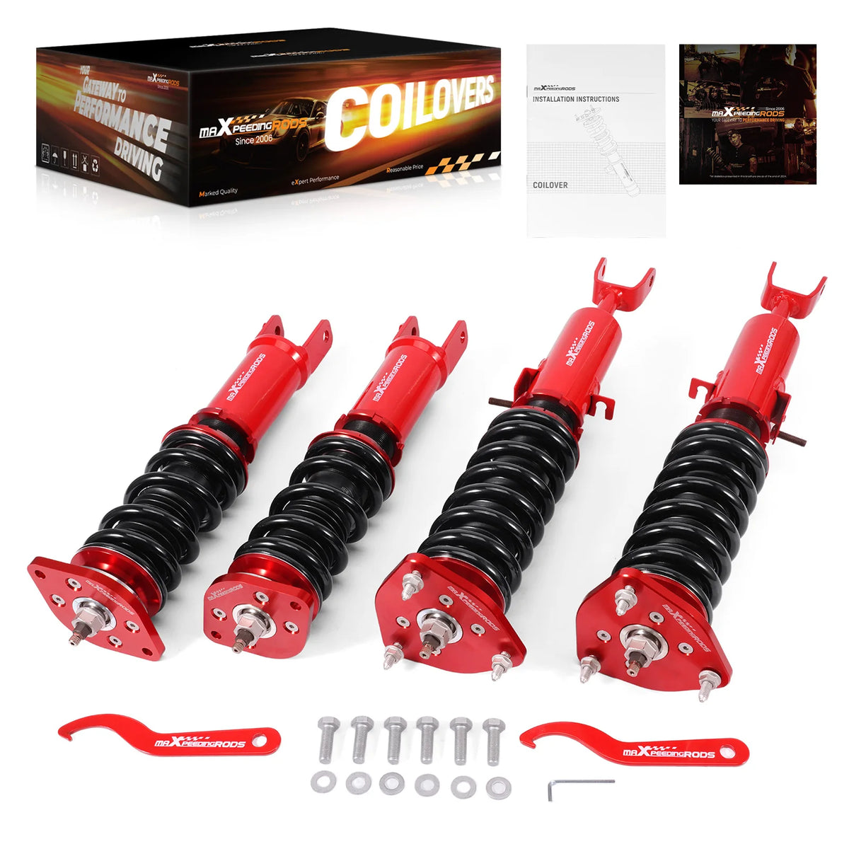 MaXpeedingrods red street coilovers for 2003-2008 Nissan 350Z Z33 and Infiniti G35 V35