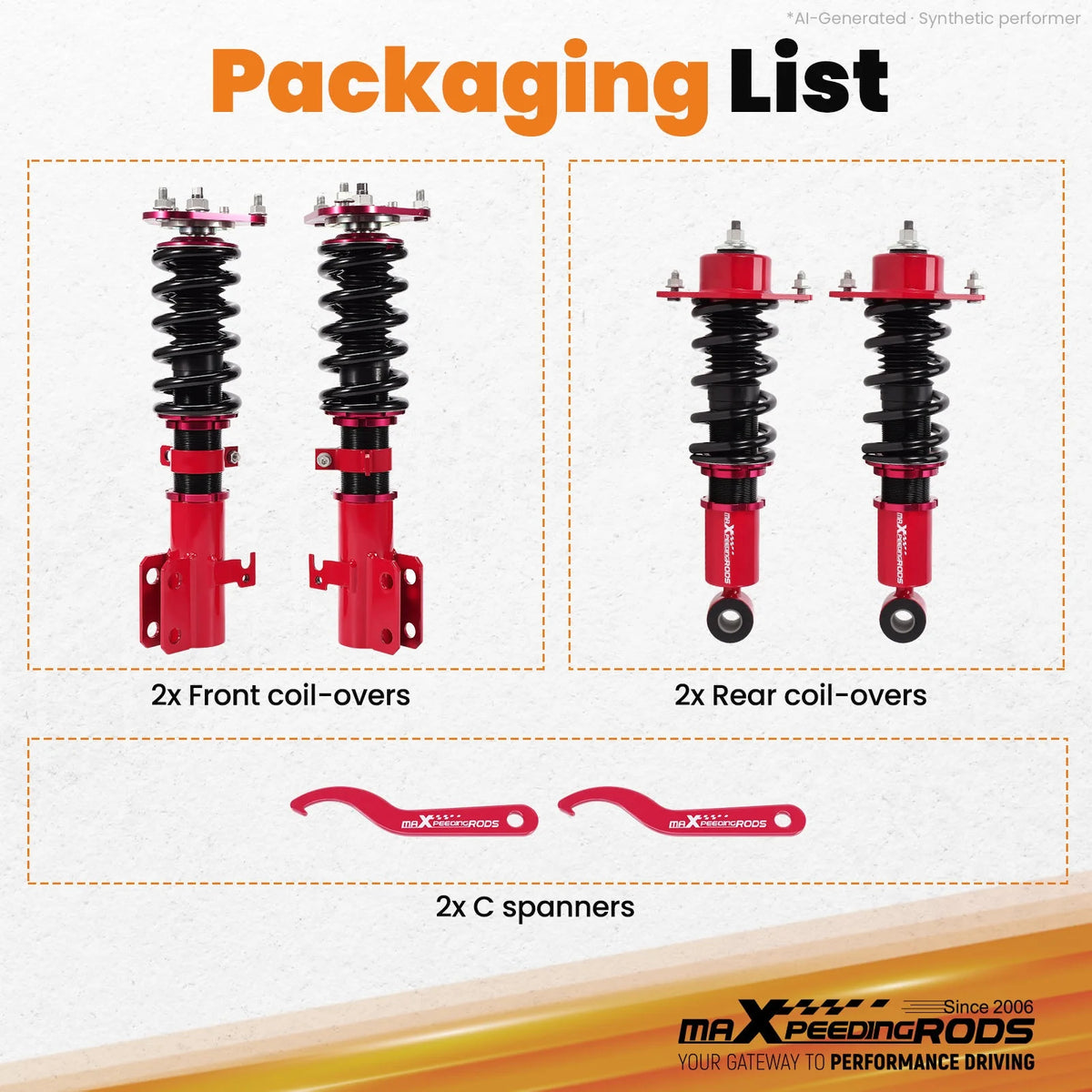 MaXpeedingrods Street Coilovers for Toyota Corolla E130 and Matrix XRS 2003-2008, Camber Plates