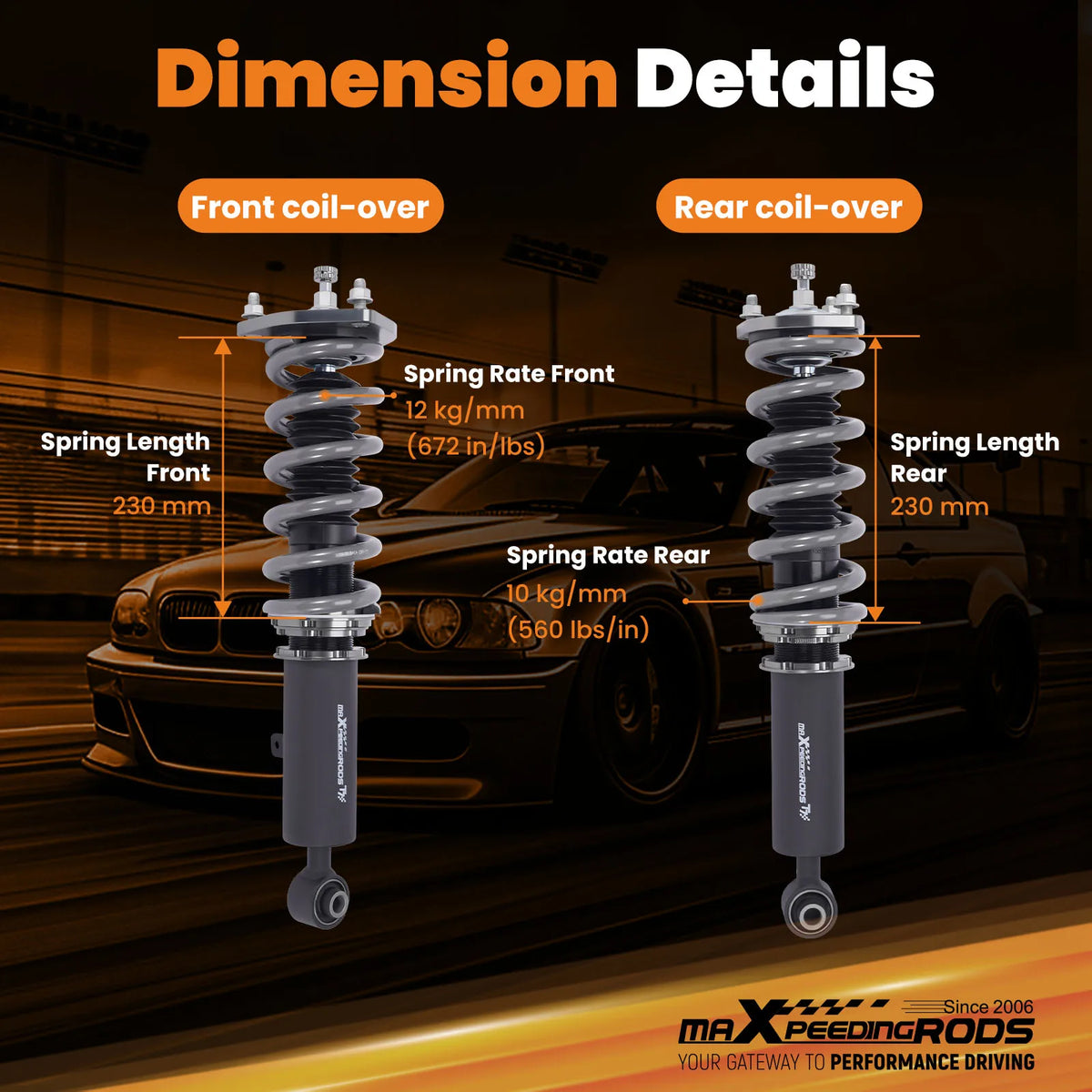 MaXpeedingrods T7 Coilovers for Lexus GS300 1998-2005, GS400 1998-2000 and GS430 2001-2005, 24-Way Damping