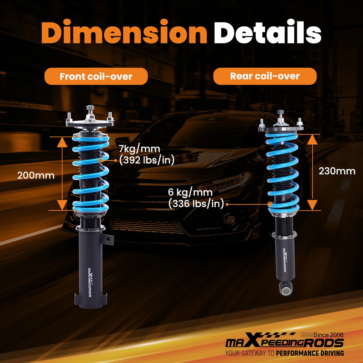 MaXpeedingrods T6 Coilovers, 24-Way Damping, for Mitsubishi Galant and Legnum VR-4 EC5A/EC5W 1999-2003, 2.5L V6