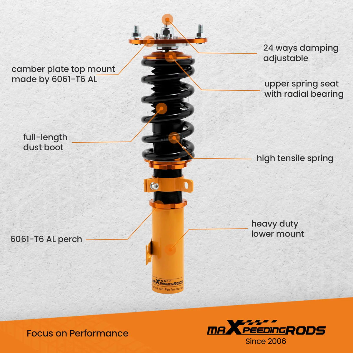 MaXpeedingrods Coilovers for Toyota Corolla E12 2001-2007, Matrix XRS E130 and Pontiac Vibe 2003-2008, 24-Level Damping