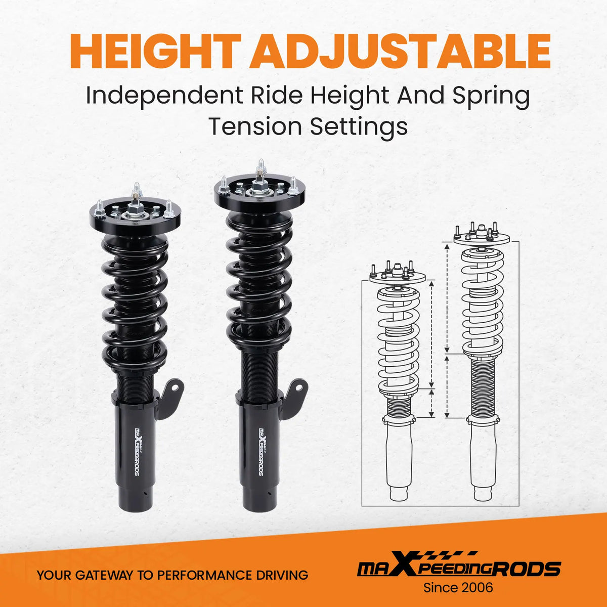 MaXpeedingrods Coilovers for BMW 3 Series E46 Sedan, Coupe, Convertible and Touring 1998-2007, Non-xi, Non-M3