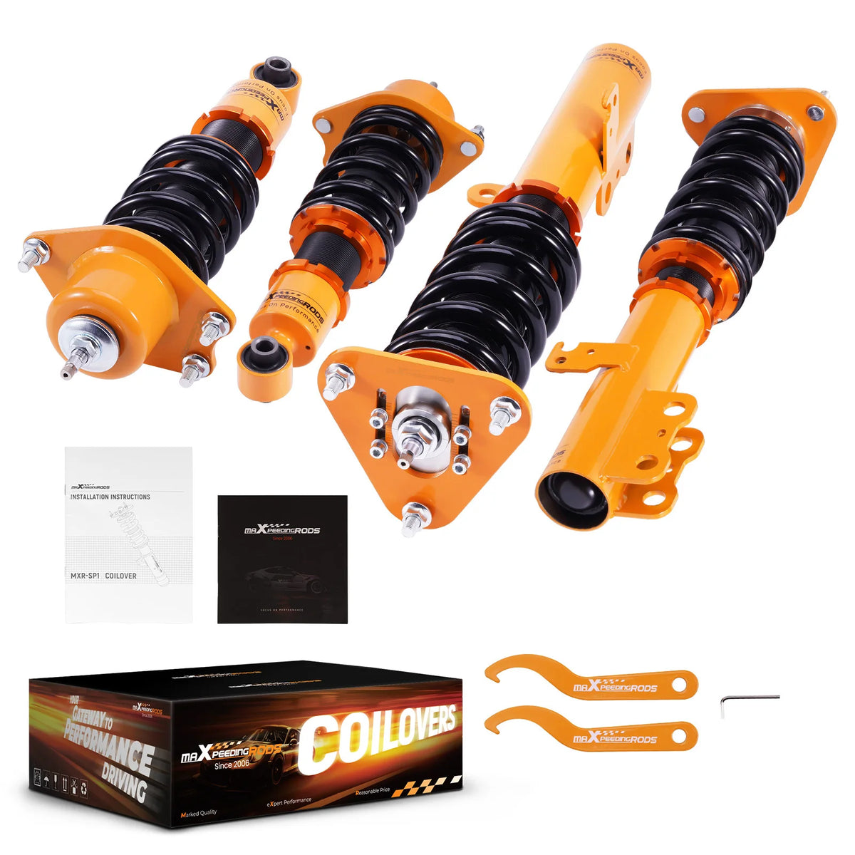 MaXpeedingrods coilovers with gold bodies and black springs for 2005-2010 Scion tC